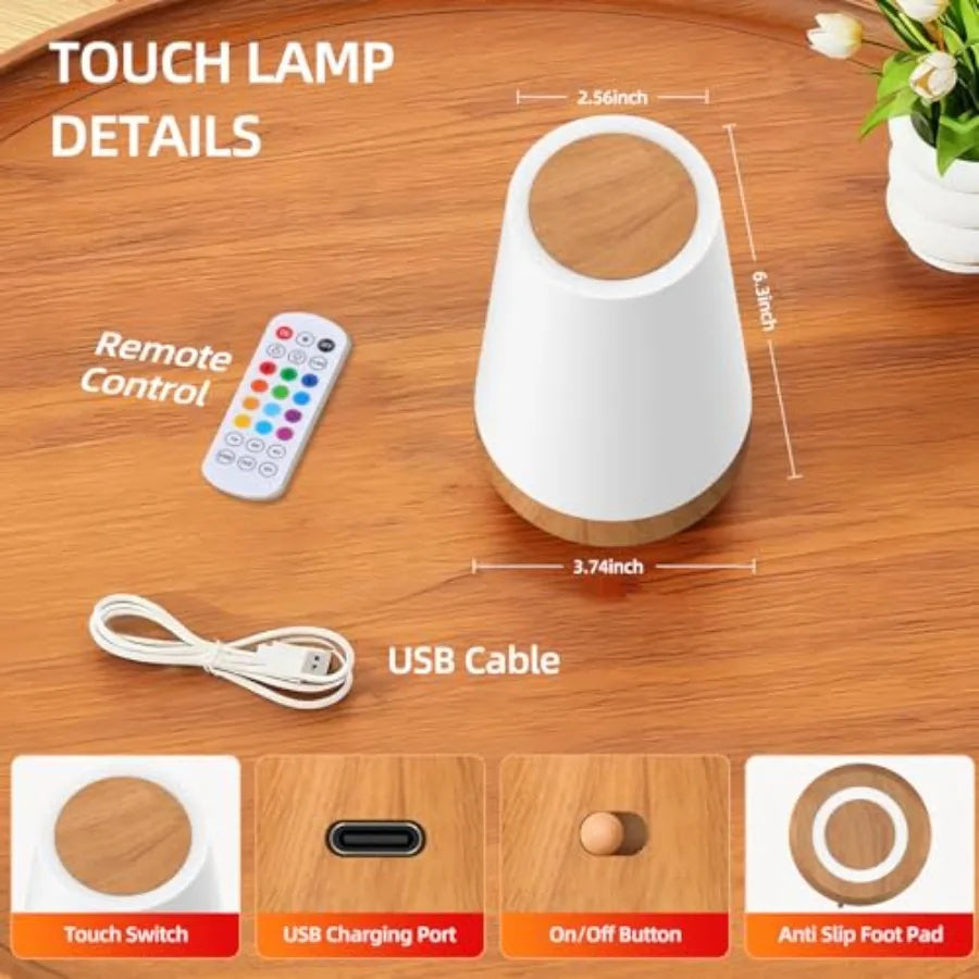 Rechargeable Dimmable Touch Night Light With Remote Bedside Lamp