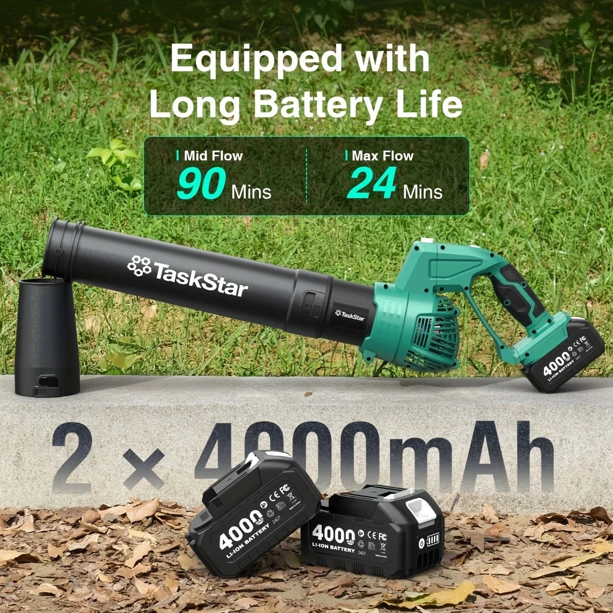 Taskstar 21V Cordless Leaf Blower With 550 CFM Two Batteries