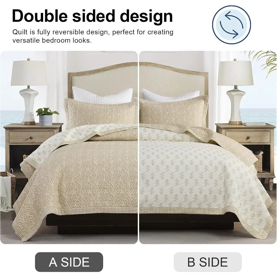 Botanical Cotton Quilt Set With Lightweight Quilted Comforter