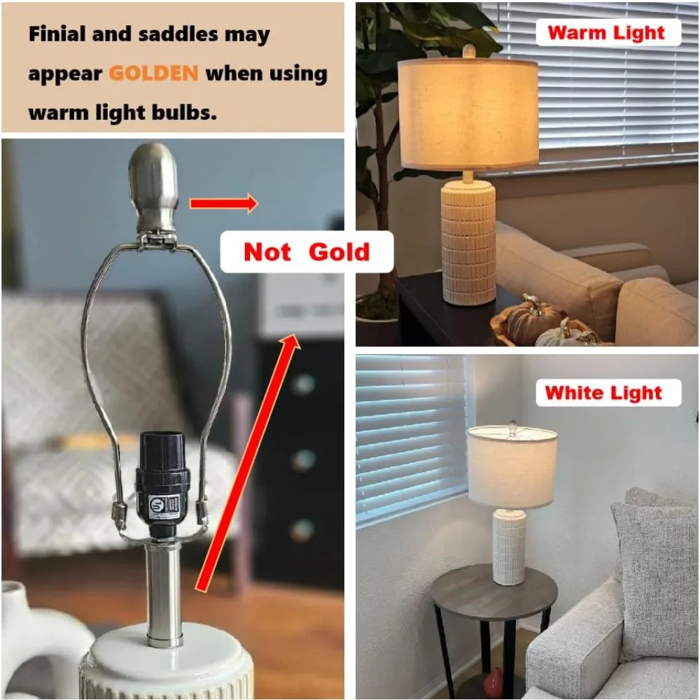 Modern Ceramic Table Lamp Set of 2 for Living Room Bedroom, White Nightstand Lamps with Farmhouse Style, Ideal Housewarming Gift for Women Mom