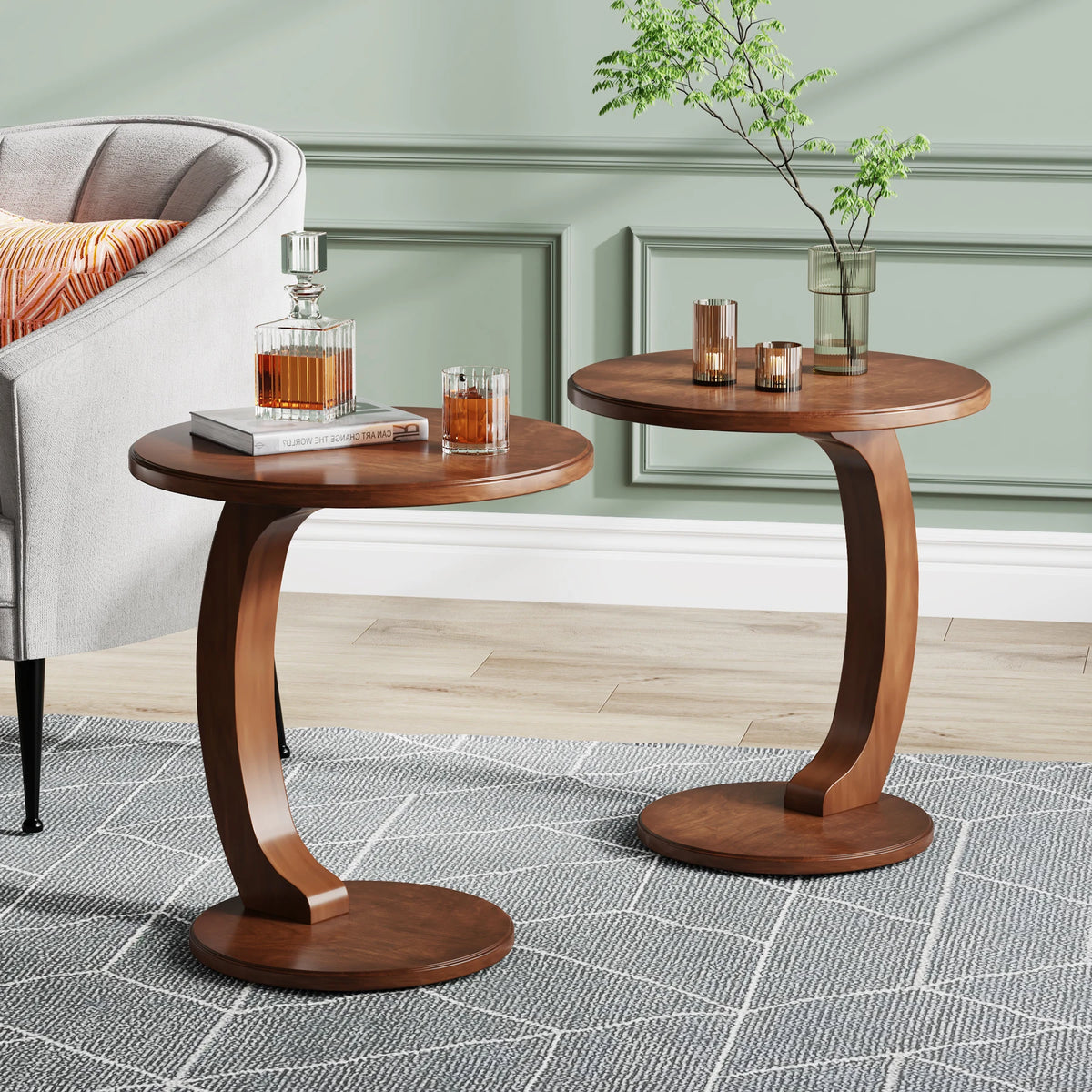 Tribesigns Round Wood End Table With Sleek C Shaped Frame
