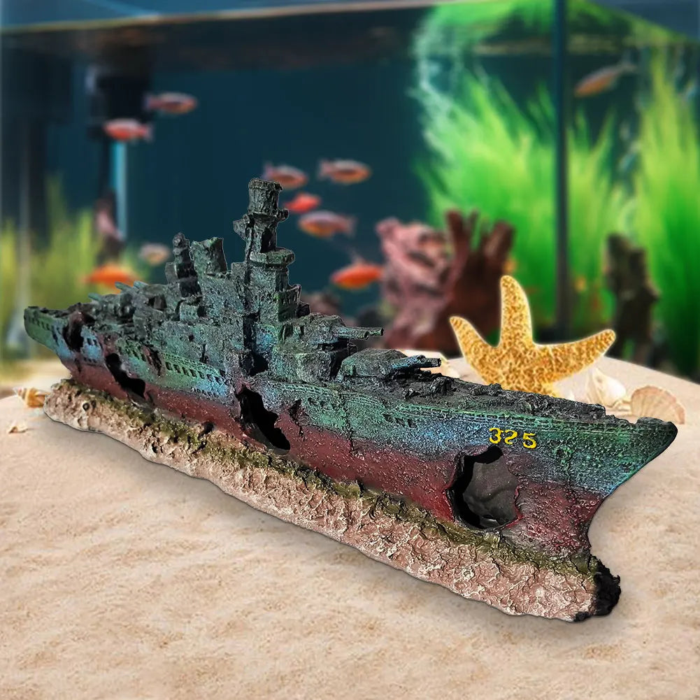 Aquarium Creative Warship Wreckage Wear Resist Warship Handicrafts Shipwreck Decorations for Fish Tank Cave Decor Accessories