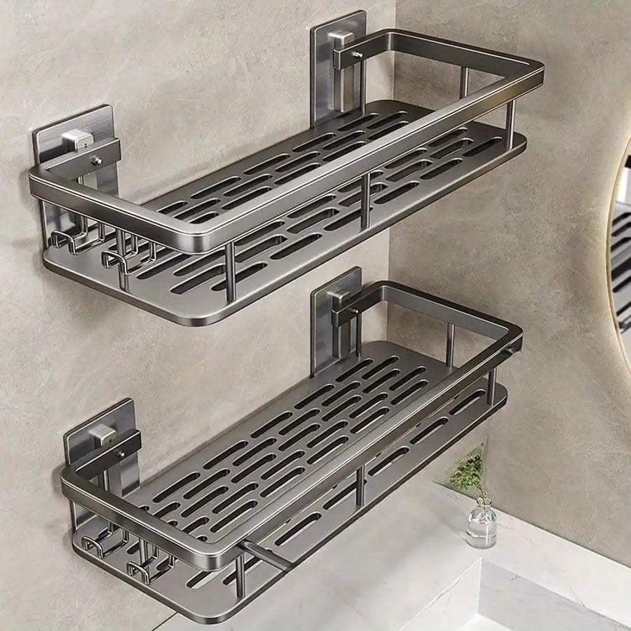 Drill Free Wall Mounted Aluminum Bathroom Storage Shelf Shower Rack