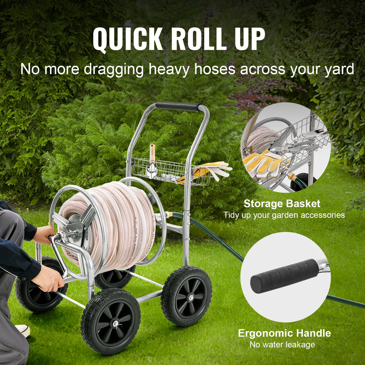 SucceBuy Heavy Duty Steel Garden Hose Reel Cart Brass Fittings