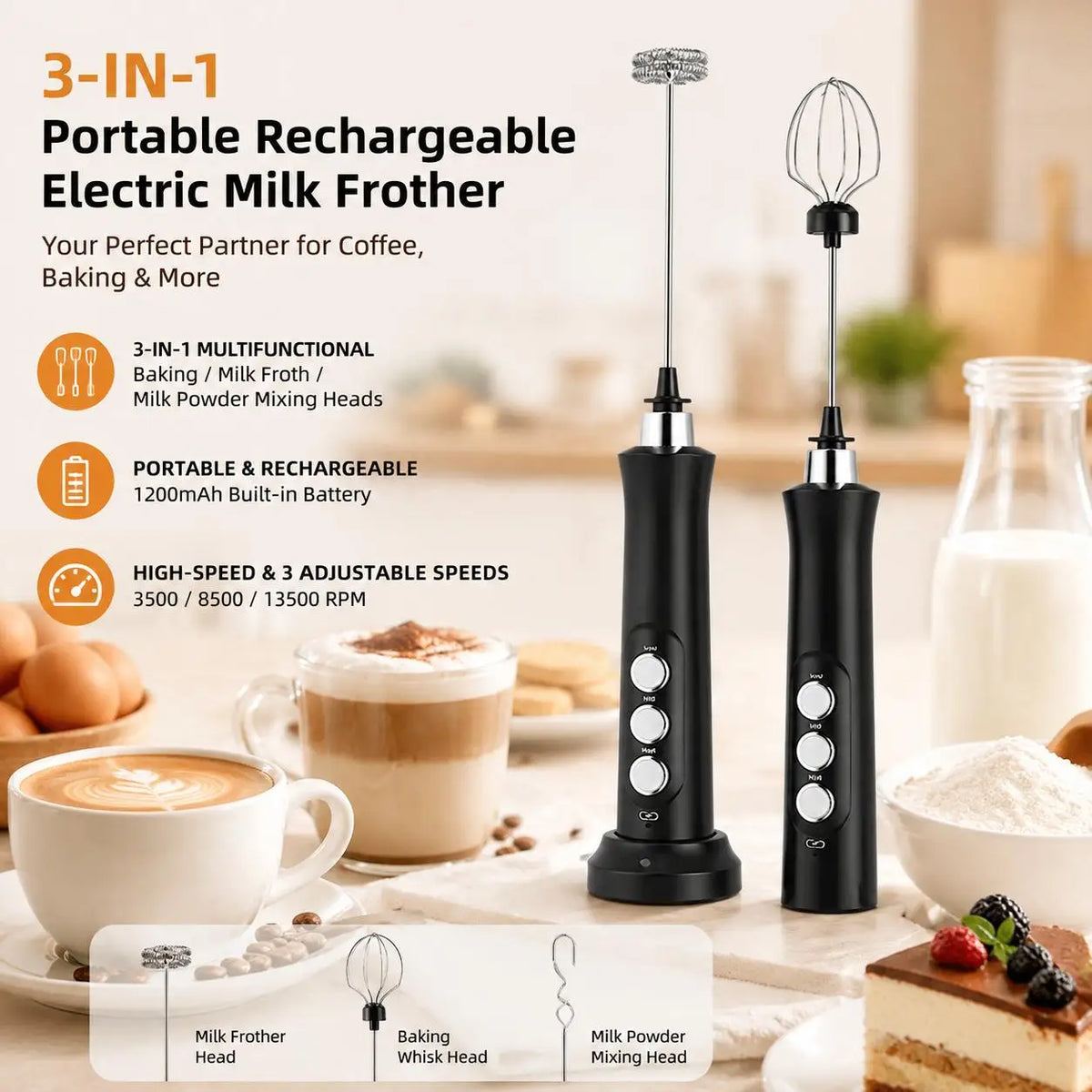 Stonego Rechargeable Milk Frother Handheld Electric Foam Maker