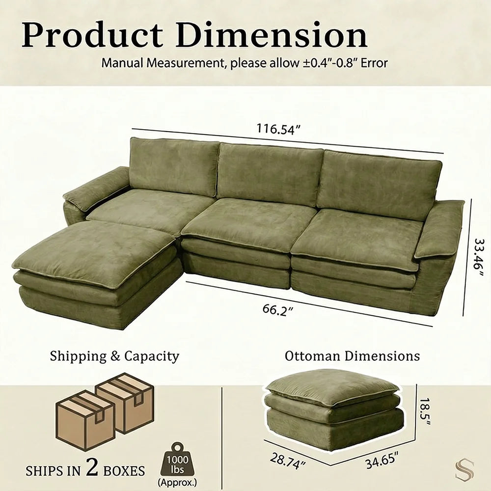 YQzyphyna Modern Cloud Modular Sofa L-Shaped Velvet Couch With Pillows