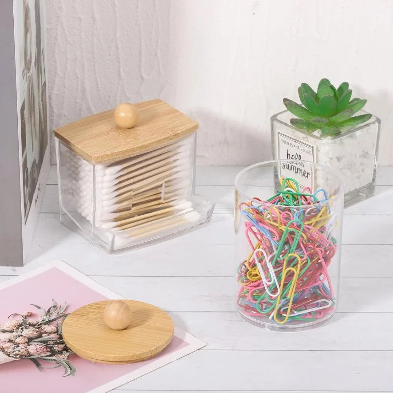 Bamboo Bathroom Set With Soap Dispenser Toothbrush Holder Storage Jars