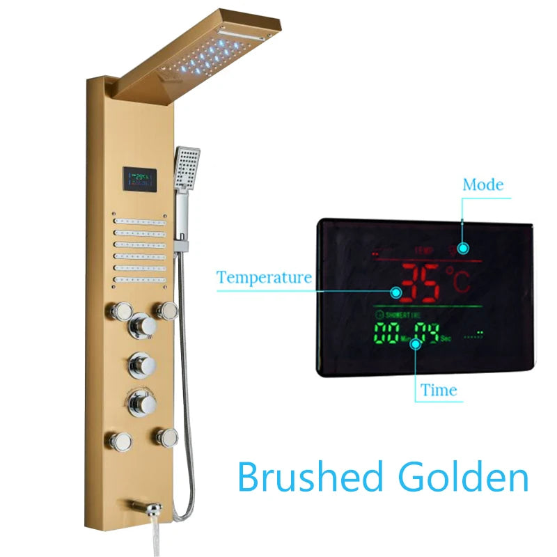 Shinesia LED Shower Panel With Rainfall Massage Jets Faucet System