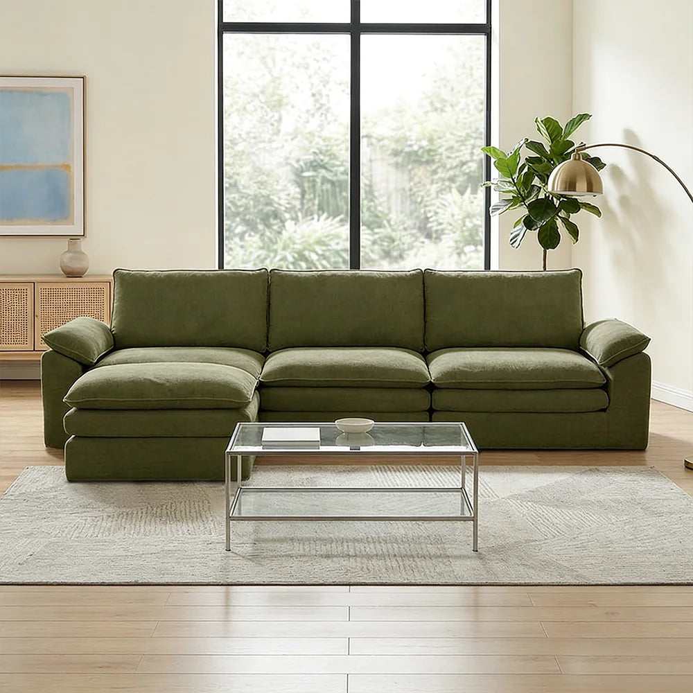 YQzyphyna Modern Cloud Modular Sofa L-Shaped Velvet Couch With Pillows