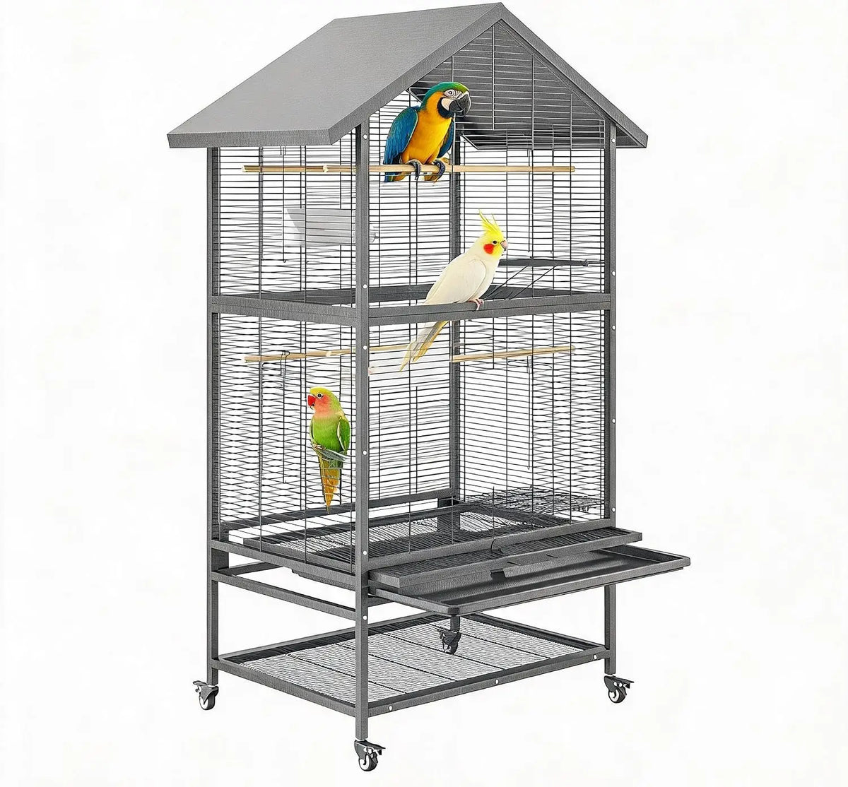 Large Wrought Iron Bird Cage With Rolling Stand For Parrots