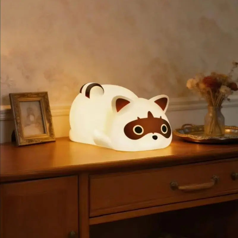 Portable Silicone Raccoon Rechargeable Night Lamp With Three Dimmable Modes