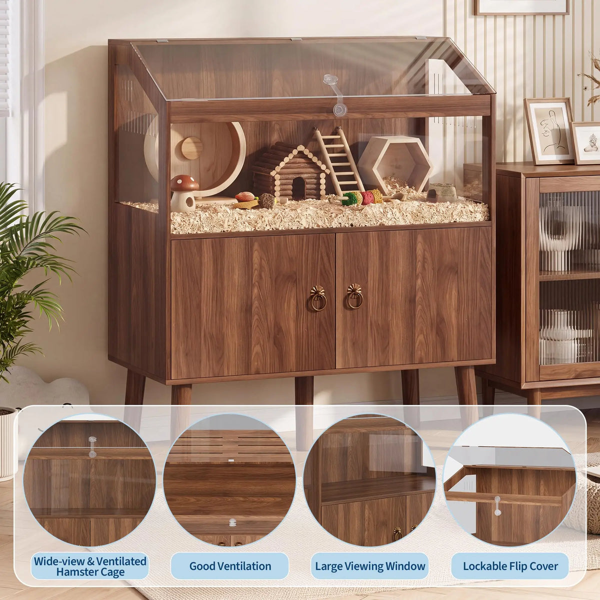 Wooden Hamster Cage Enclosure With Spacious Play And Rest Area
