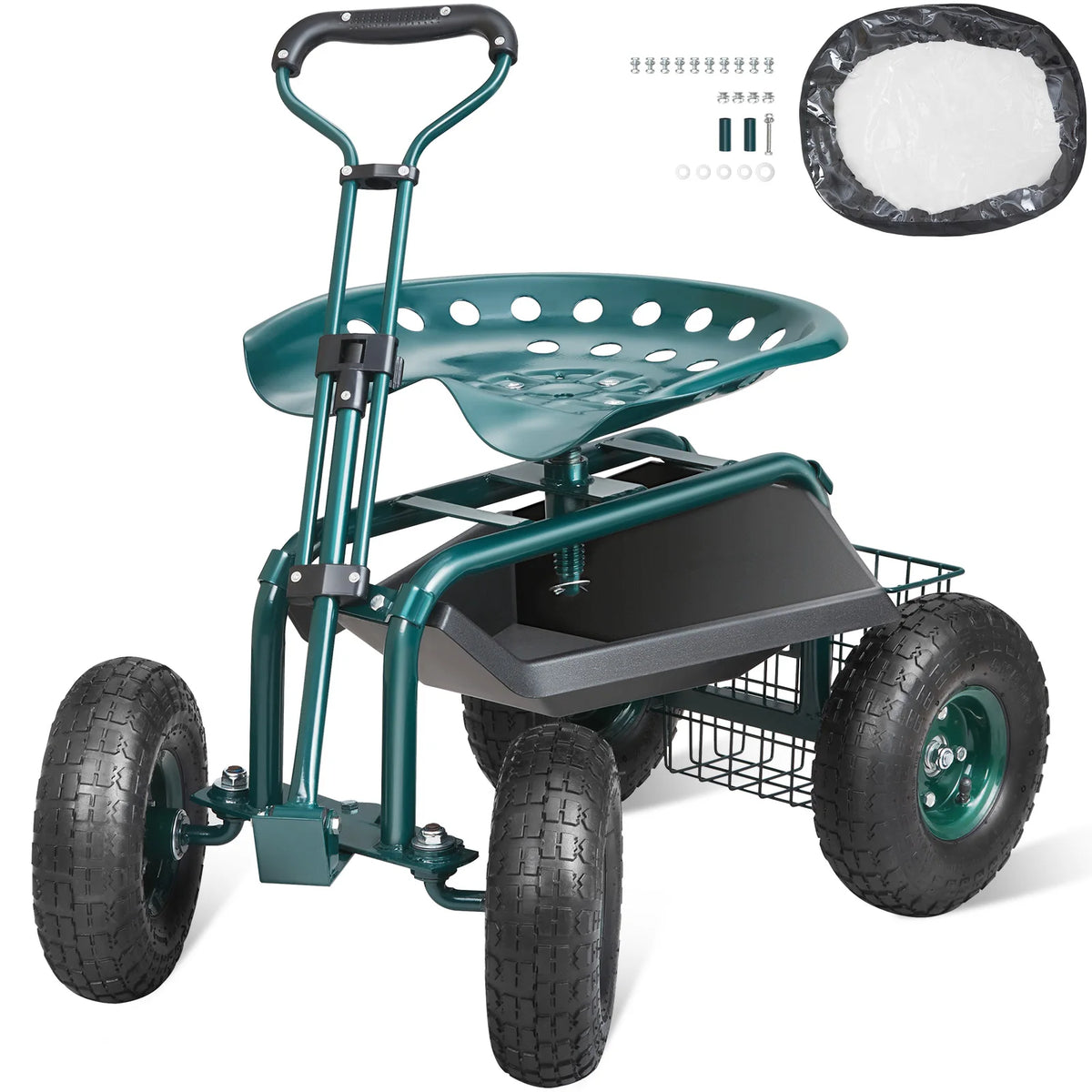 SucceBuy Swivel Seat Garden Cart With Wheels And Steering