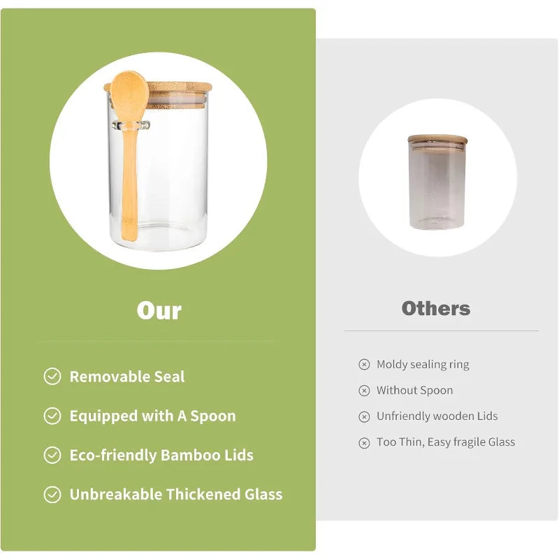Airtight Glass Food Storage Canisters With Wooden Spoons And Lids