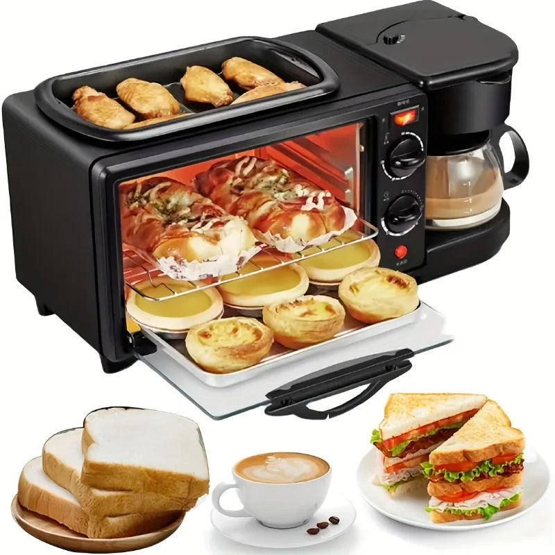 3-in-1 Breakfast Machine with Automatic Shutoff Non-Stick Coating for Easy Cleaning Sear Eggs Toast Bread Make Coffee Timer Function