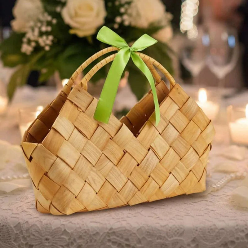 Decorative Bamboo Woven Basket With Handles For Dried Flowers