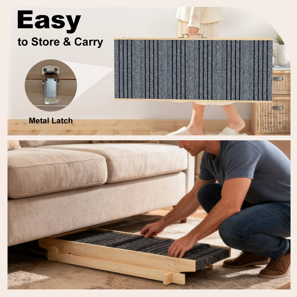 EVOKEDEN Adjustable Folding Wooden Pet Ramp For Dogs And Cats