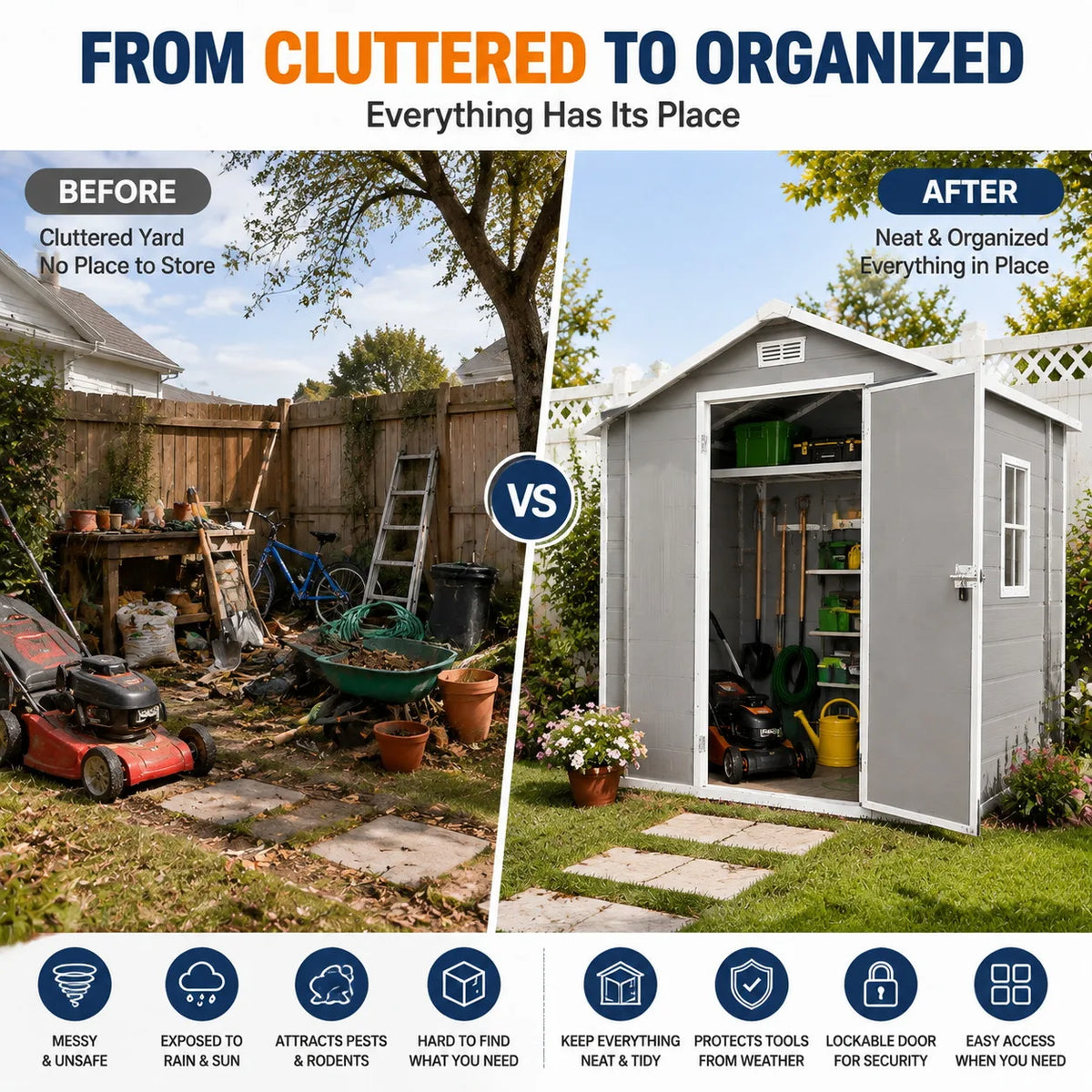 Outdoor Metal Storage Shed With Lockable Door And Gable Roof