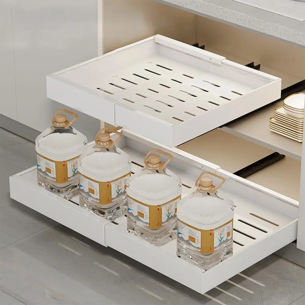 Garvee Expandable Pull Out Cabinet Organizer Adjustable Slide Out Drawer Tool‑Free Installation High Load Capacity Space Saving Practical Multi‑Purpose Cabinet Organizer