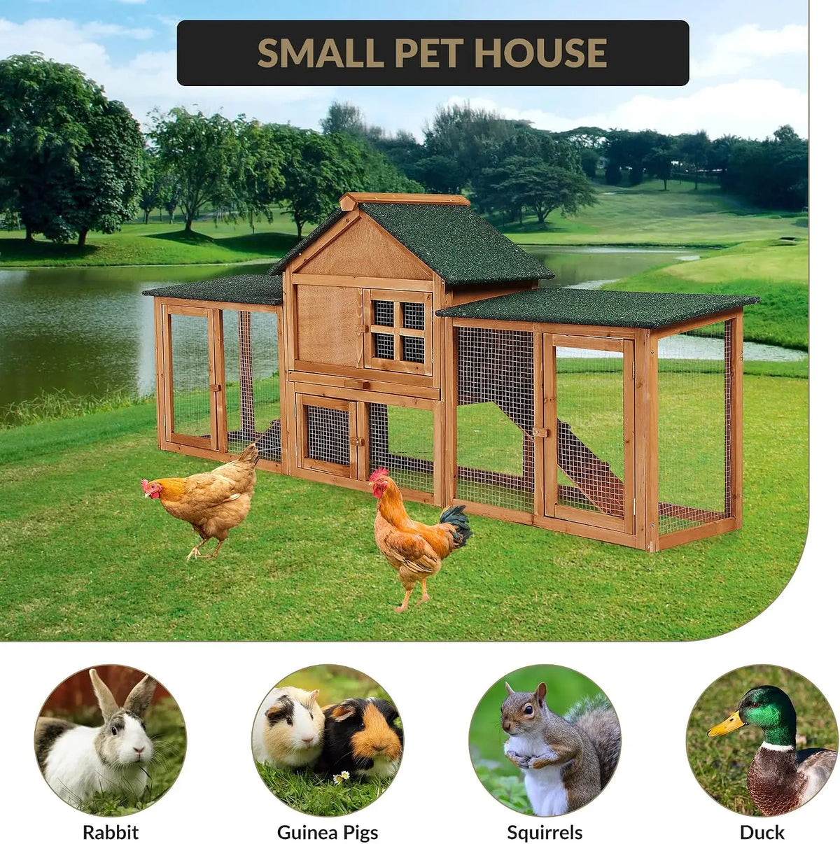 Garvee Wooden Chicken Coop Hutch With Waterproof Asphalt Roof
