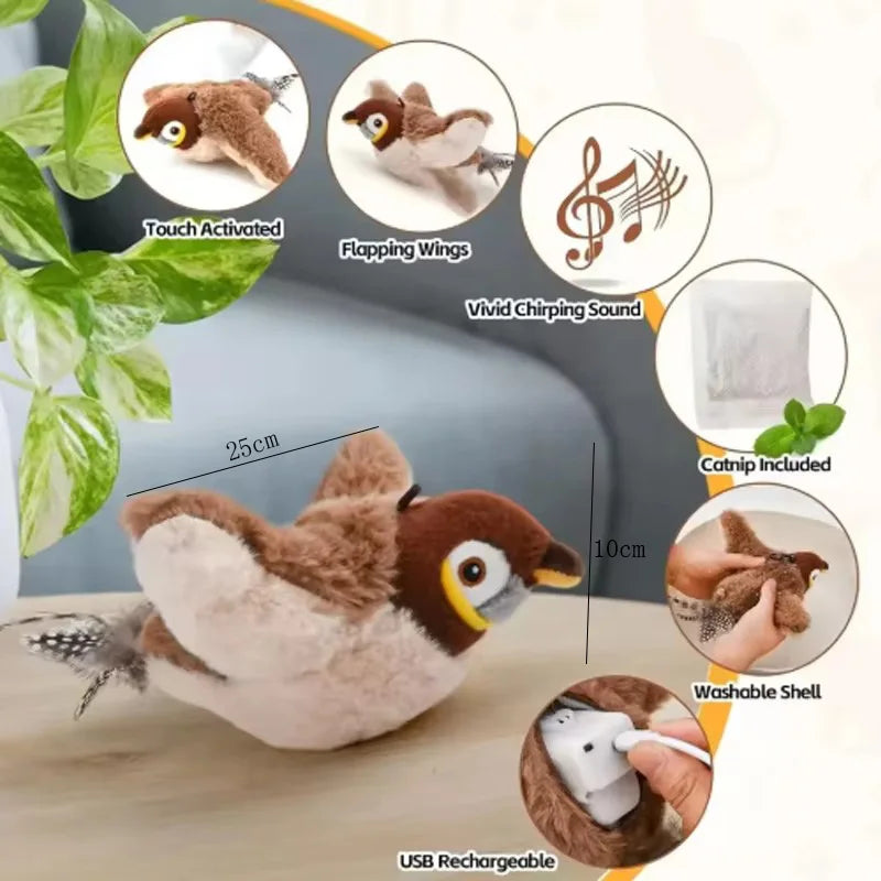 Interactive Simulated Bird Cat Toy Featuring Chirping Flapping Actions