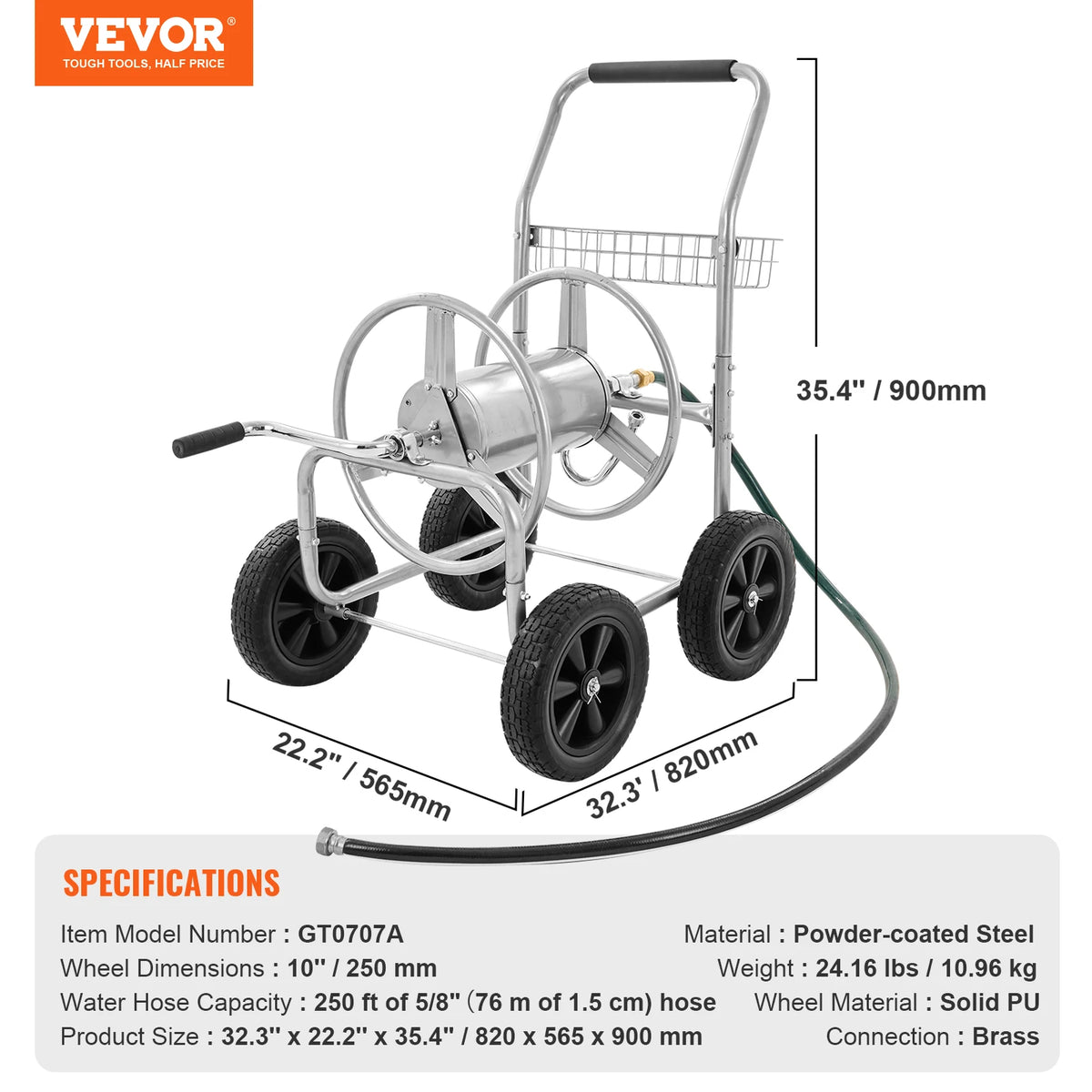 SucceBuy Heavy Duty Steel Garden Hose Reel Cart Brass Fittings