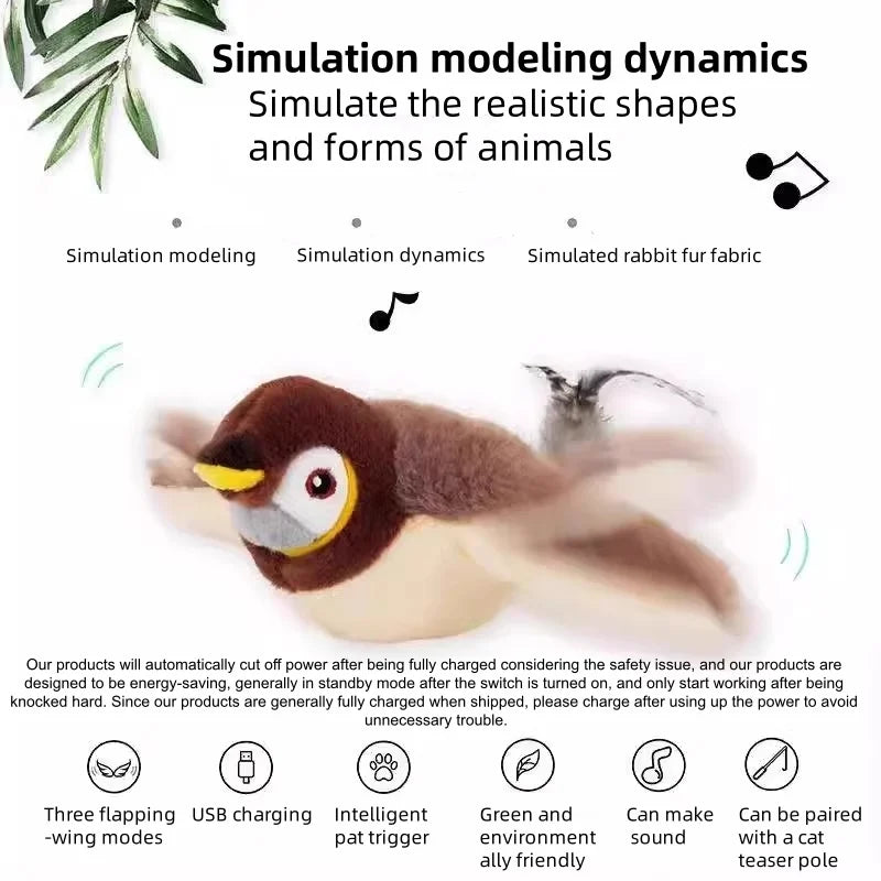 Interactive Simulated Bird Cat Toy Featuring Chirping Flapping Actions