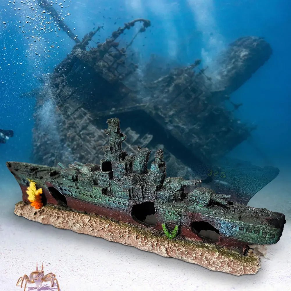 Aquarium Creative Warship Wreckage Wear Resist Warship Handicrafts Shipwreck Decorations for Fish Tank Cave Decor Accessories