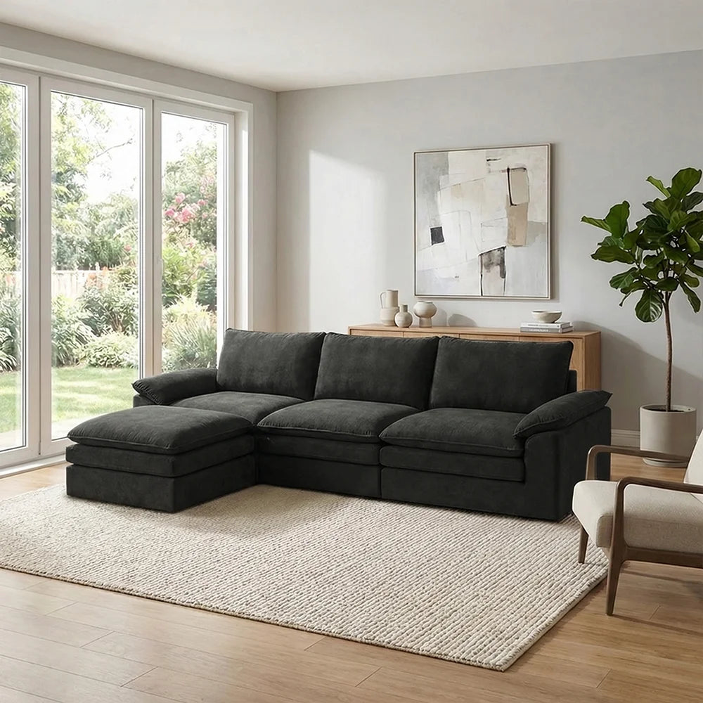 YQzyphyna Modern Cloud Modular Sofa L-Shaped Velvet Couch With Pillows