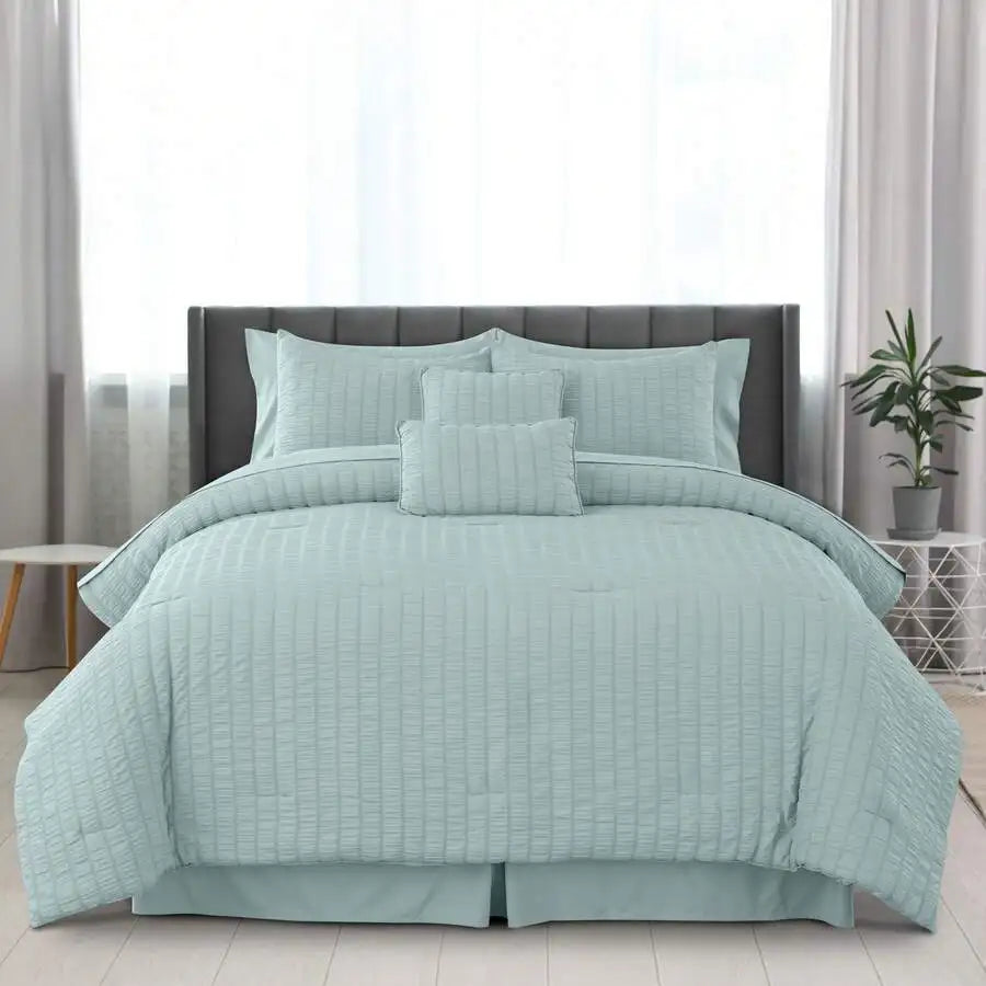 Cotton Seersucker Comforter Set With Sheets And Pillowcases
