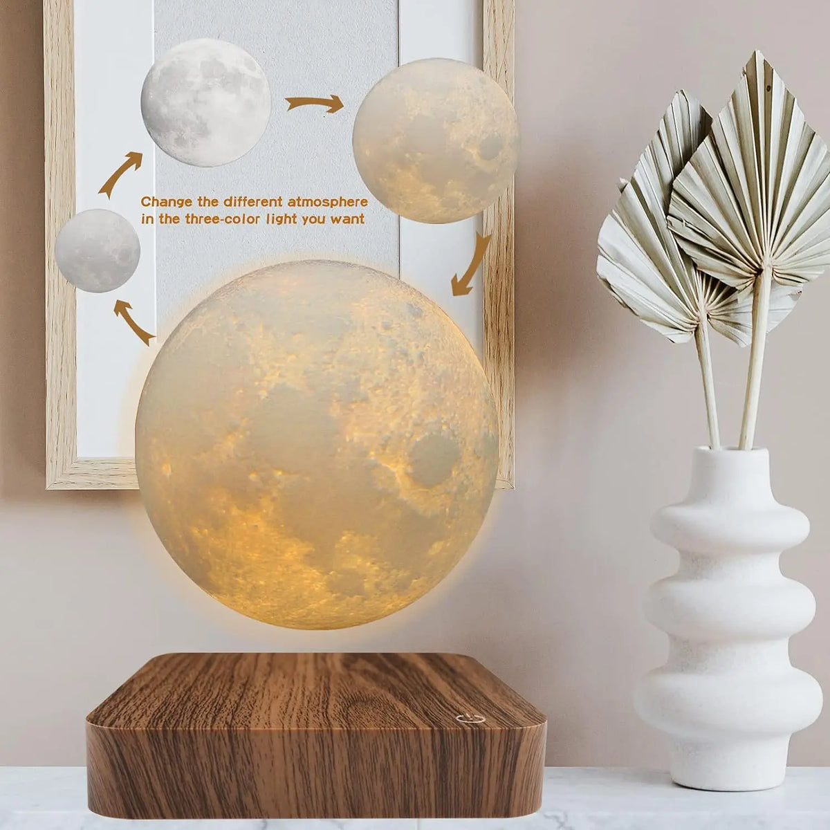 Mexllex Magnetic Floating Rotating Moon Lamp With Wooden LED Base