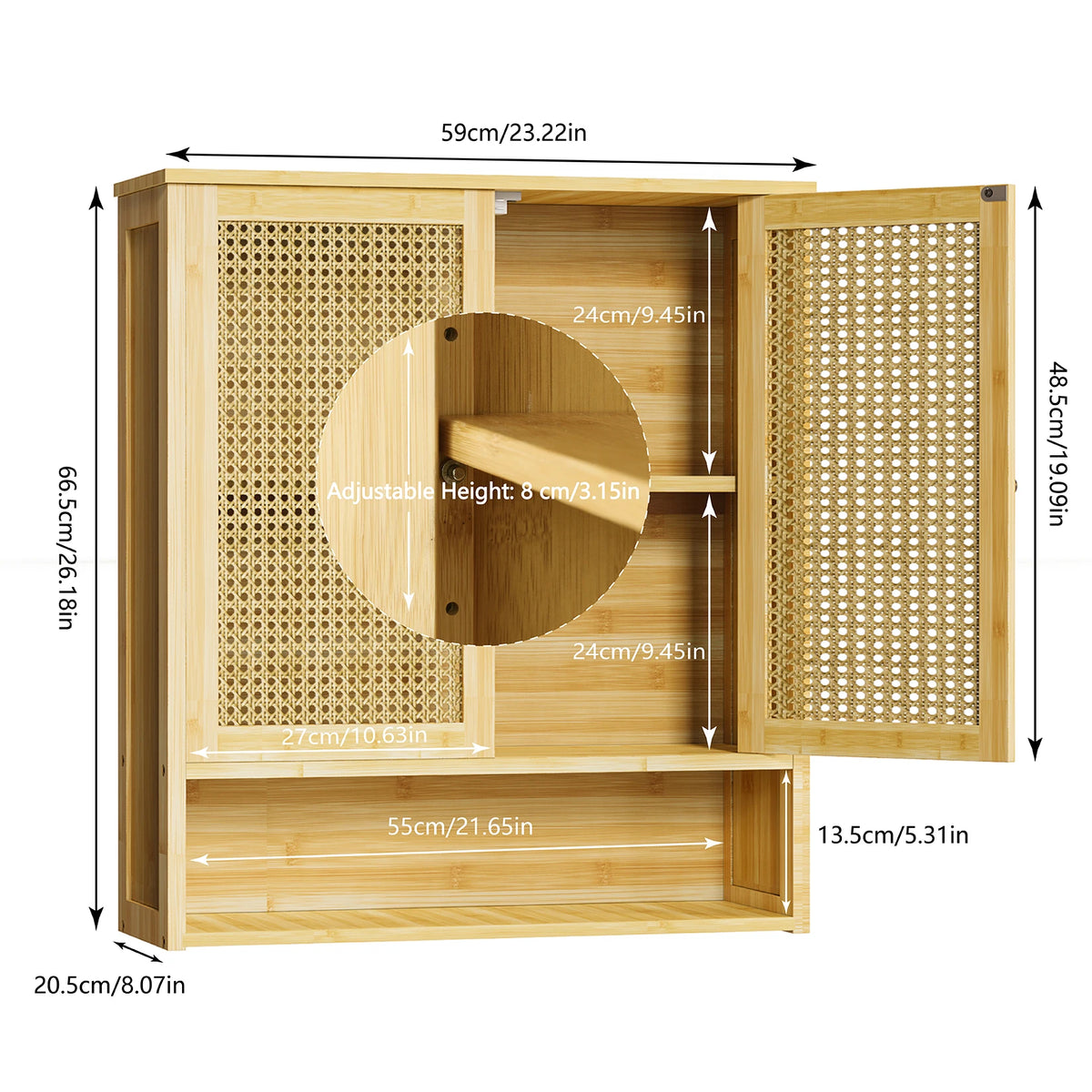 Wisfor Bamboo Wall Mounted Storage Cabinet With Rattan Doors