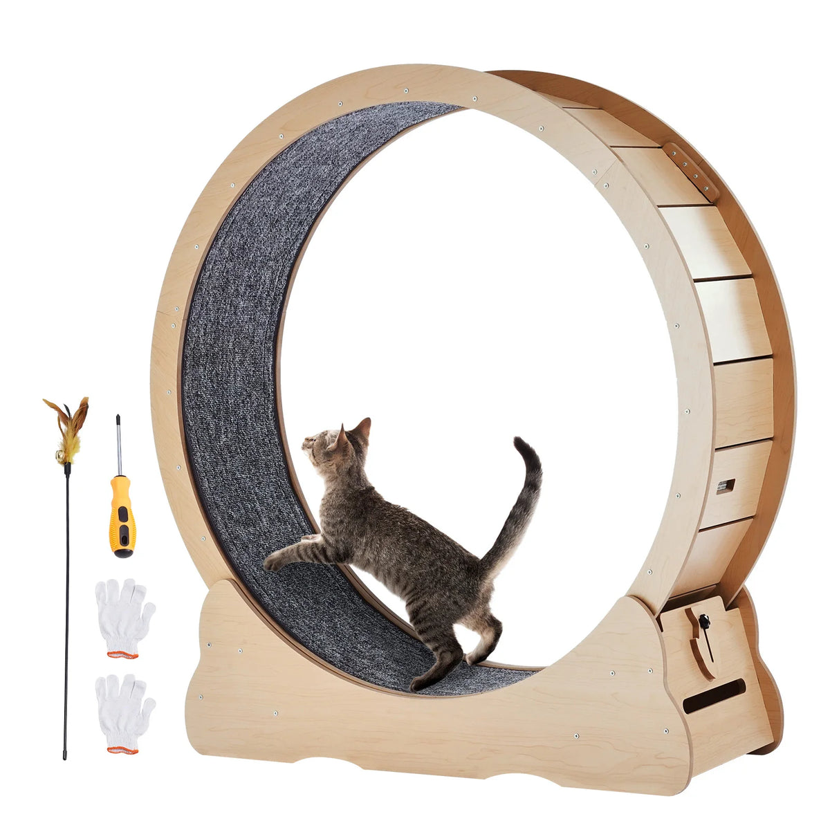 SucceBuy Wooden Cat Exercise Wheel For Indoor Running