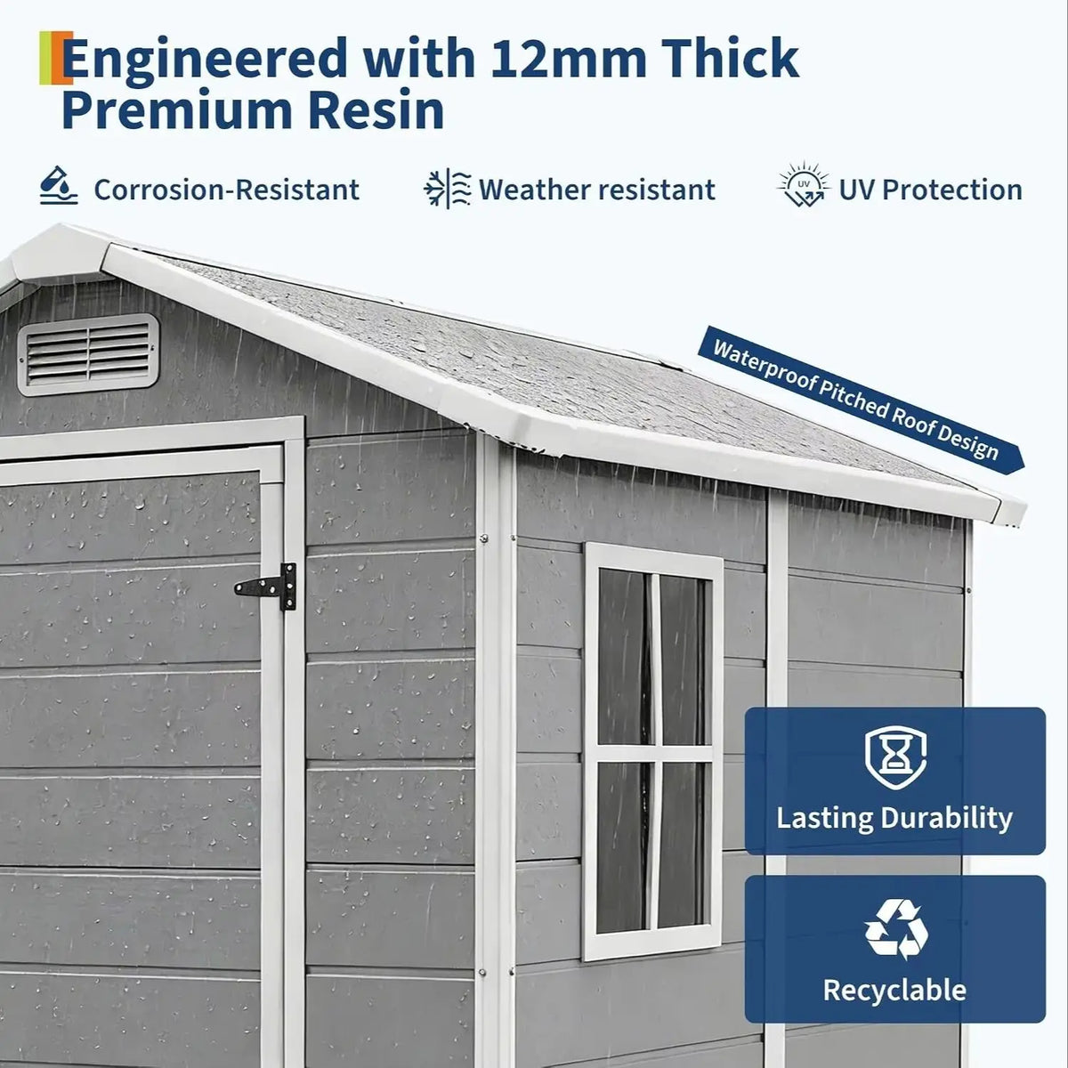 Outdoor Metal Storage Shed With Lockable Door And Gable Roof