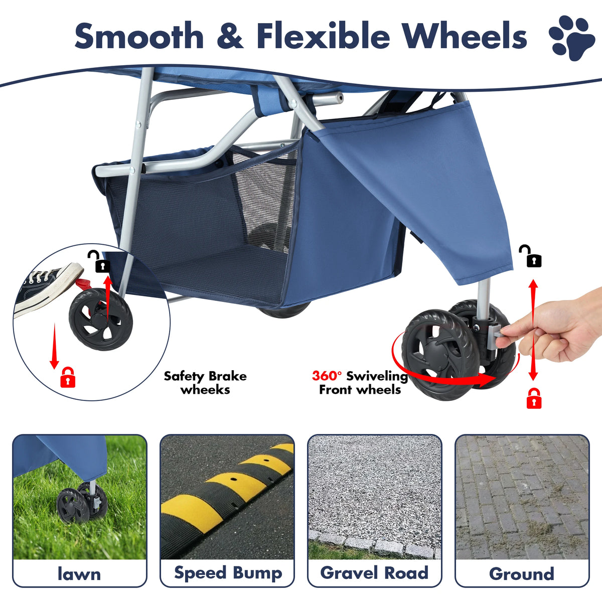JHK Foldable Pet Stroller With Mesh Windows And Storage Basket