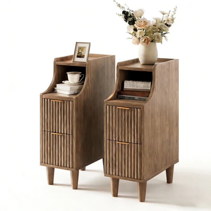 UGTOO Modern Two Drawer Bedside End Table for Bedroom