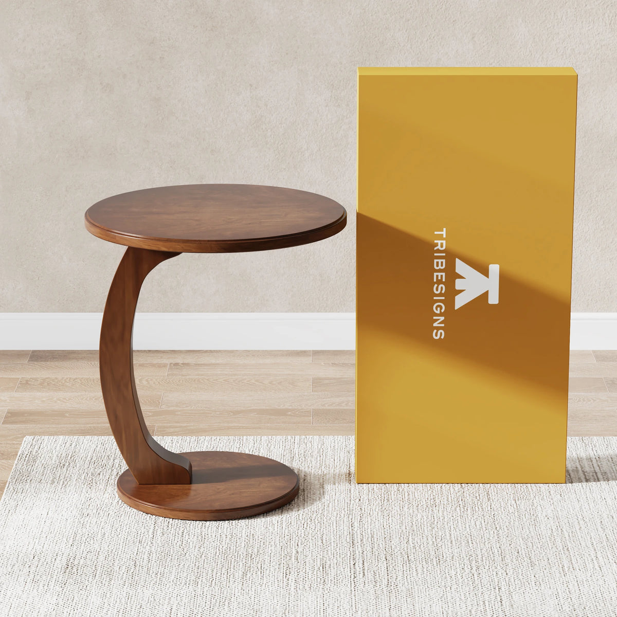 Tribesigns Round Wood End Table With Sleek C Shaped Frame