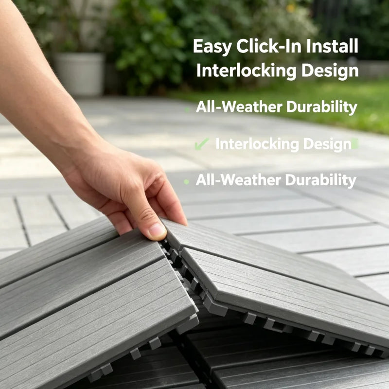 44-Piece Interlocking Plastic Outdoor Flooring, Suitable for Courtyard Floors, Outdoor Patios, Walkways, and Decking. Waterproof and Easy to Install, Made of Durable PP Material, Ideal for Use around Swimming Pools, Gardens,