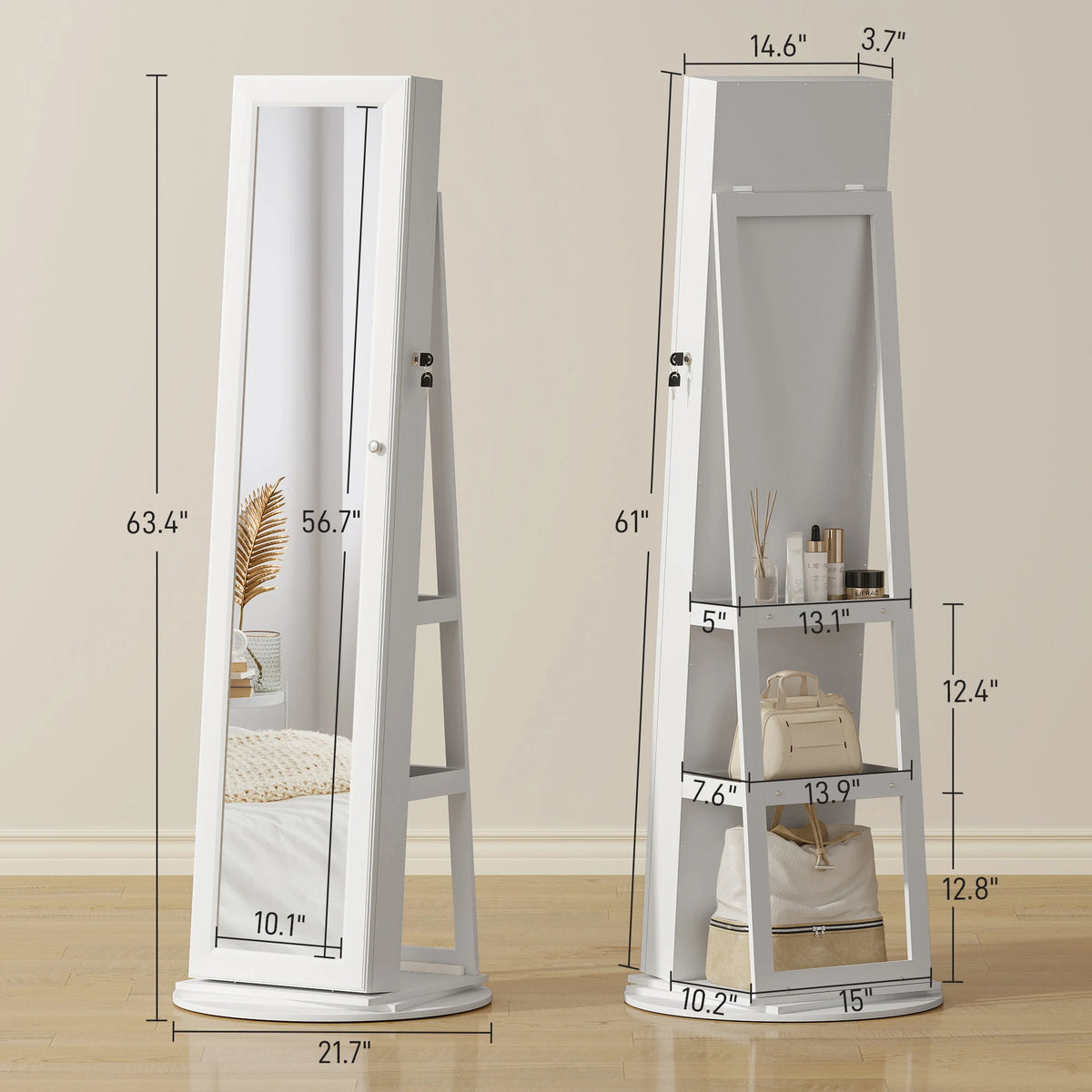 HOMCOM Swivel Jewelry Armoire With Lockable Storage And Mirror