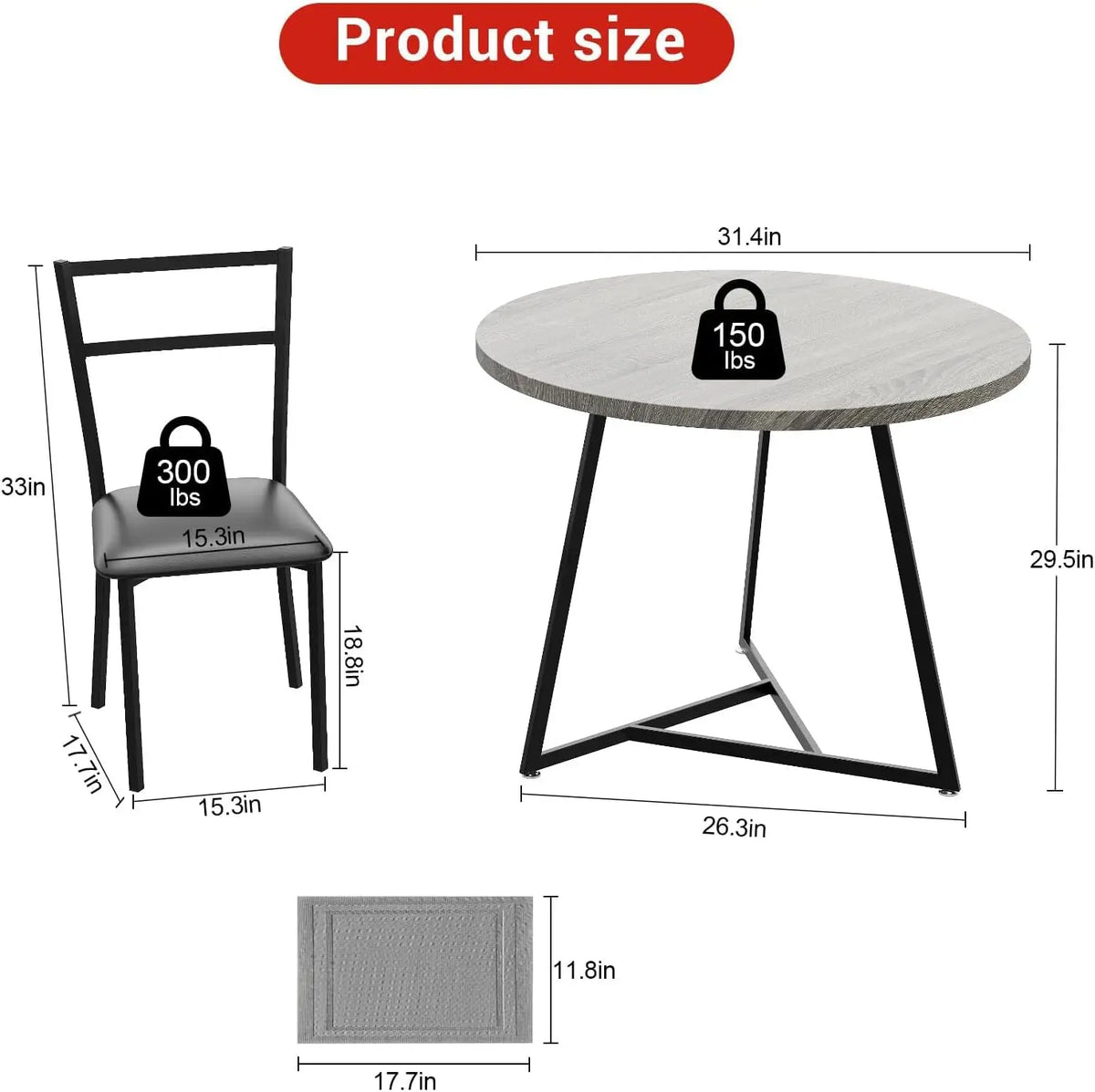 Modern Round Dining Table Set With Two Upholstered Chairs