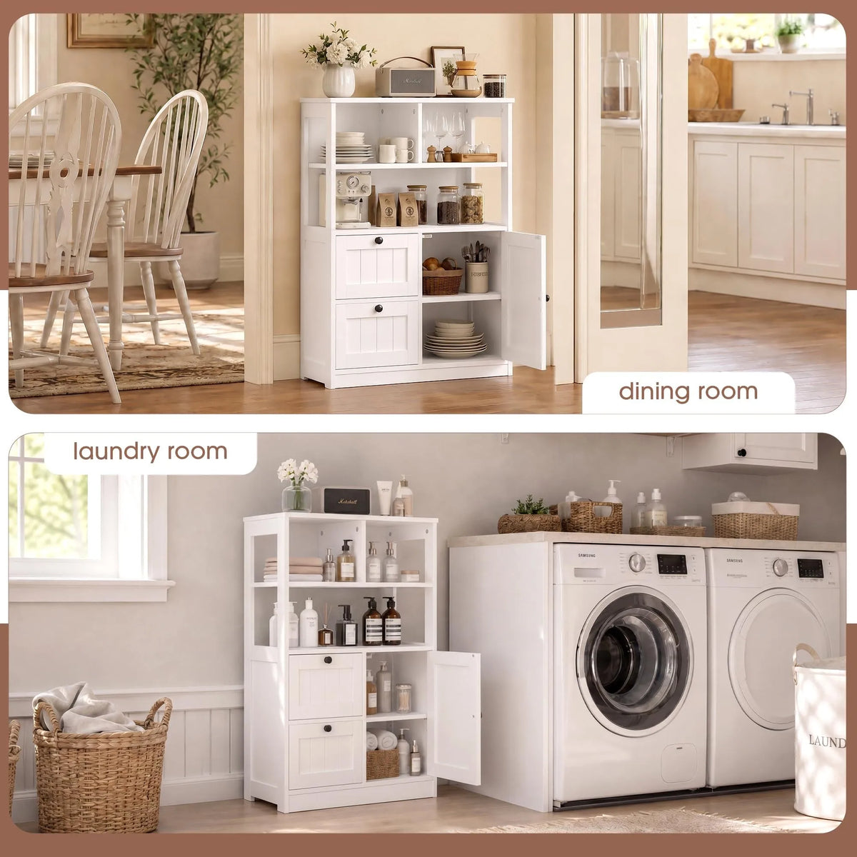 Freestanding Farmhouse Bathroom Storage Cabinet With Adjustable Shelves