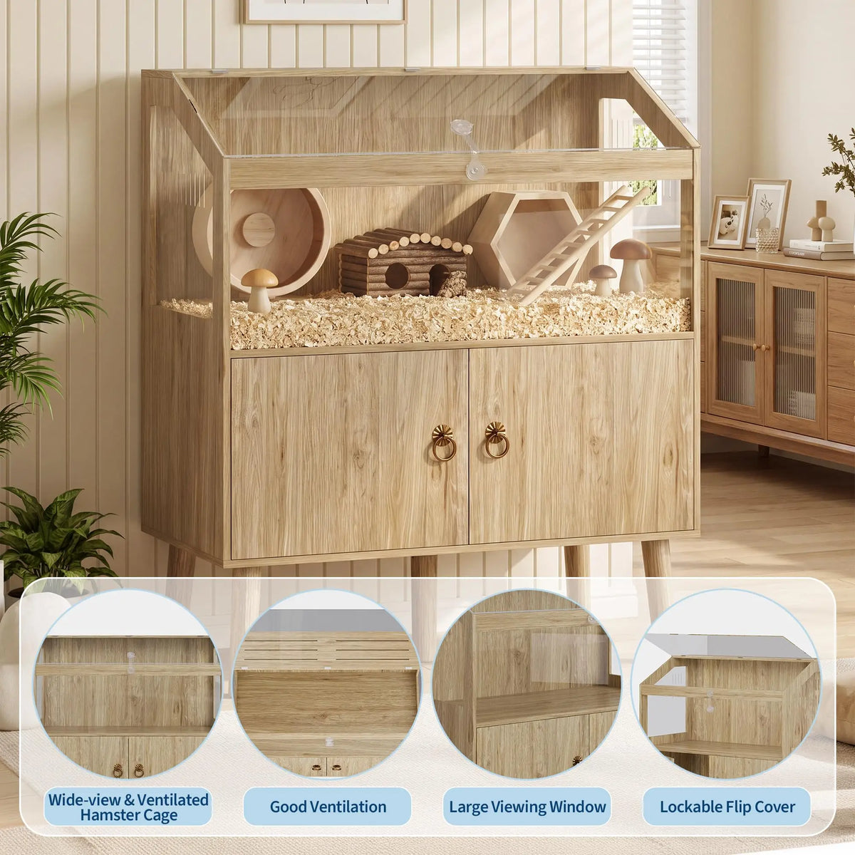 Wooden Hamster Cage Enclosure With Spacious Play And Rest Area