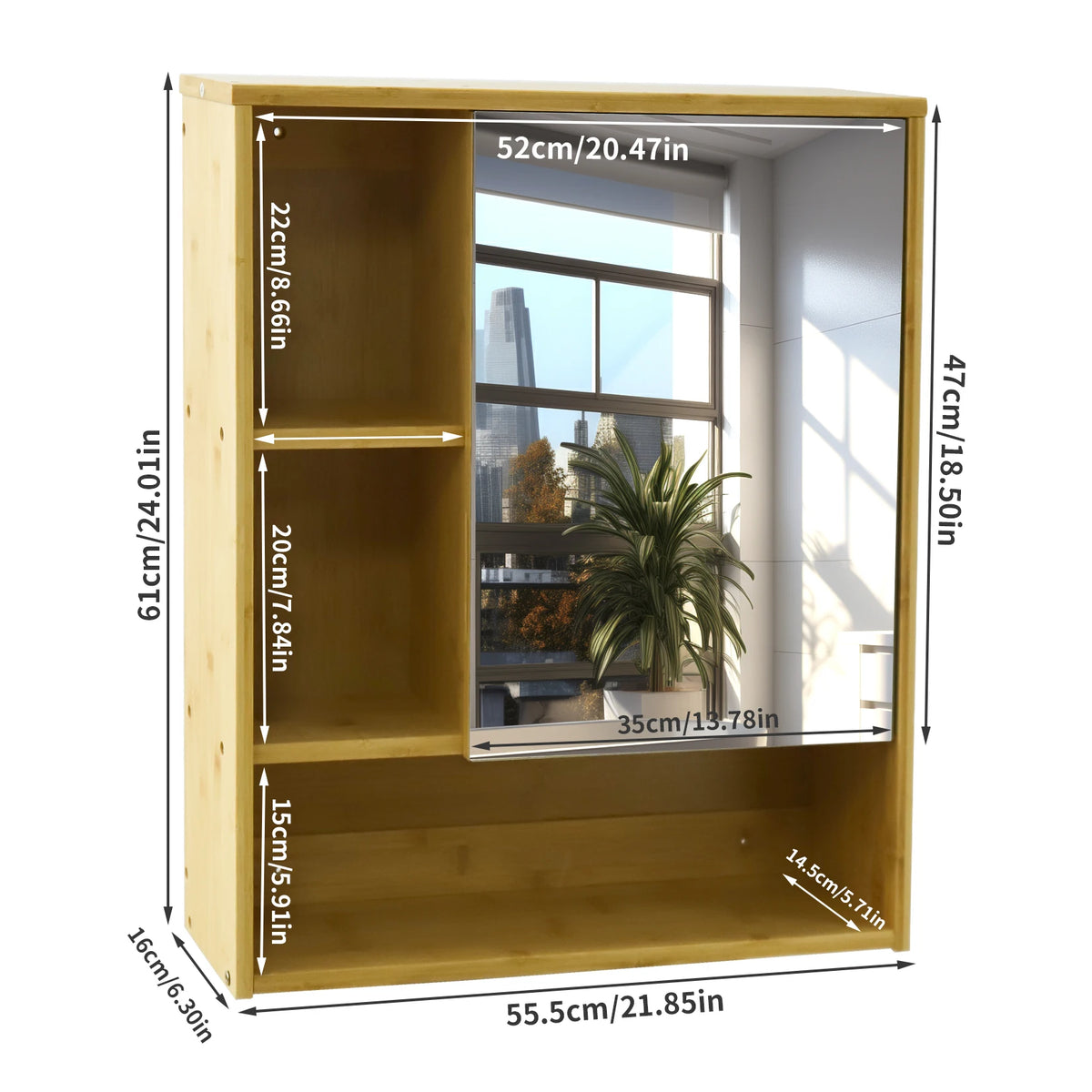 Bamboo Wall Mounted Medicine Cabinet With Mirror And Storage