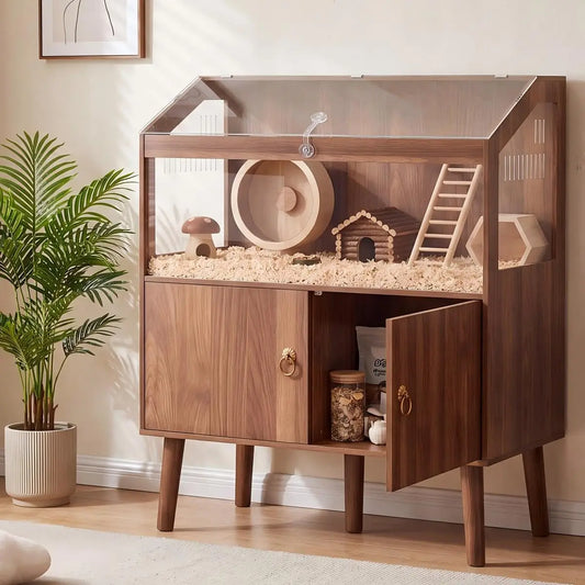 Wooden Hamster Cage Enclosure With Spacious Play And Rest Area