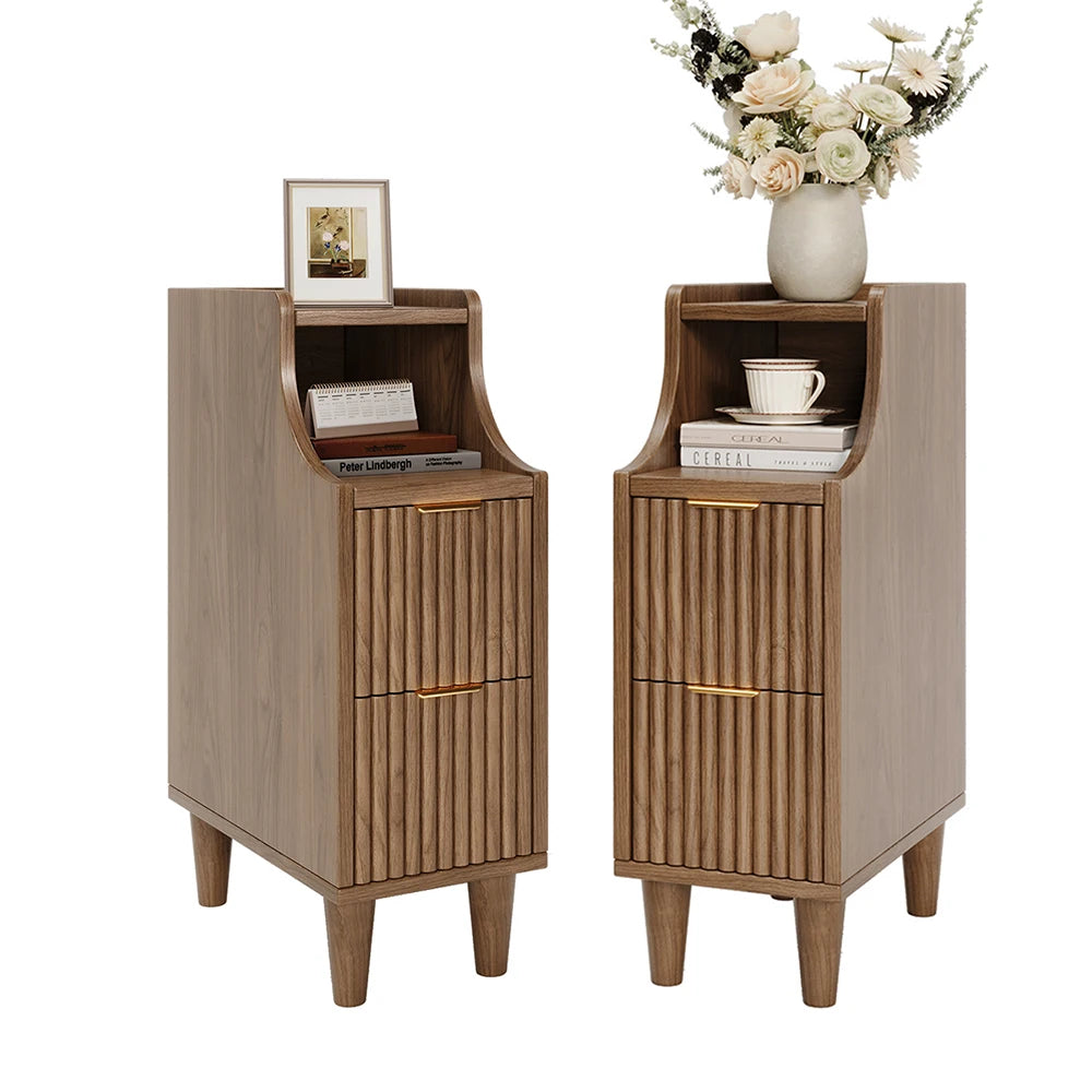 UGTOO Modern Two Drawer Bedside End Table for Bedroom