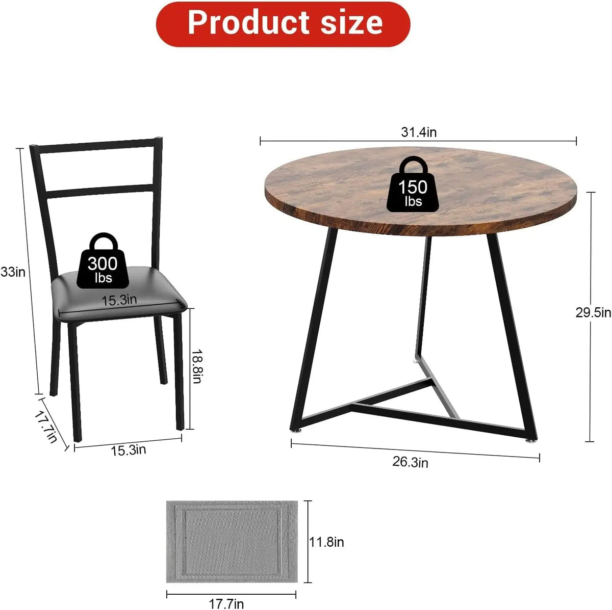 Modern Round Dining Table Set With Two Upholstered Chairs