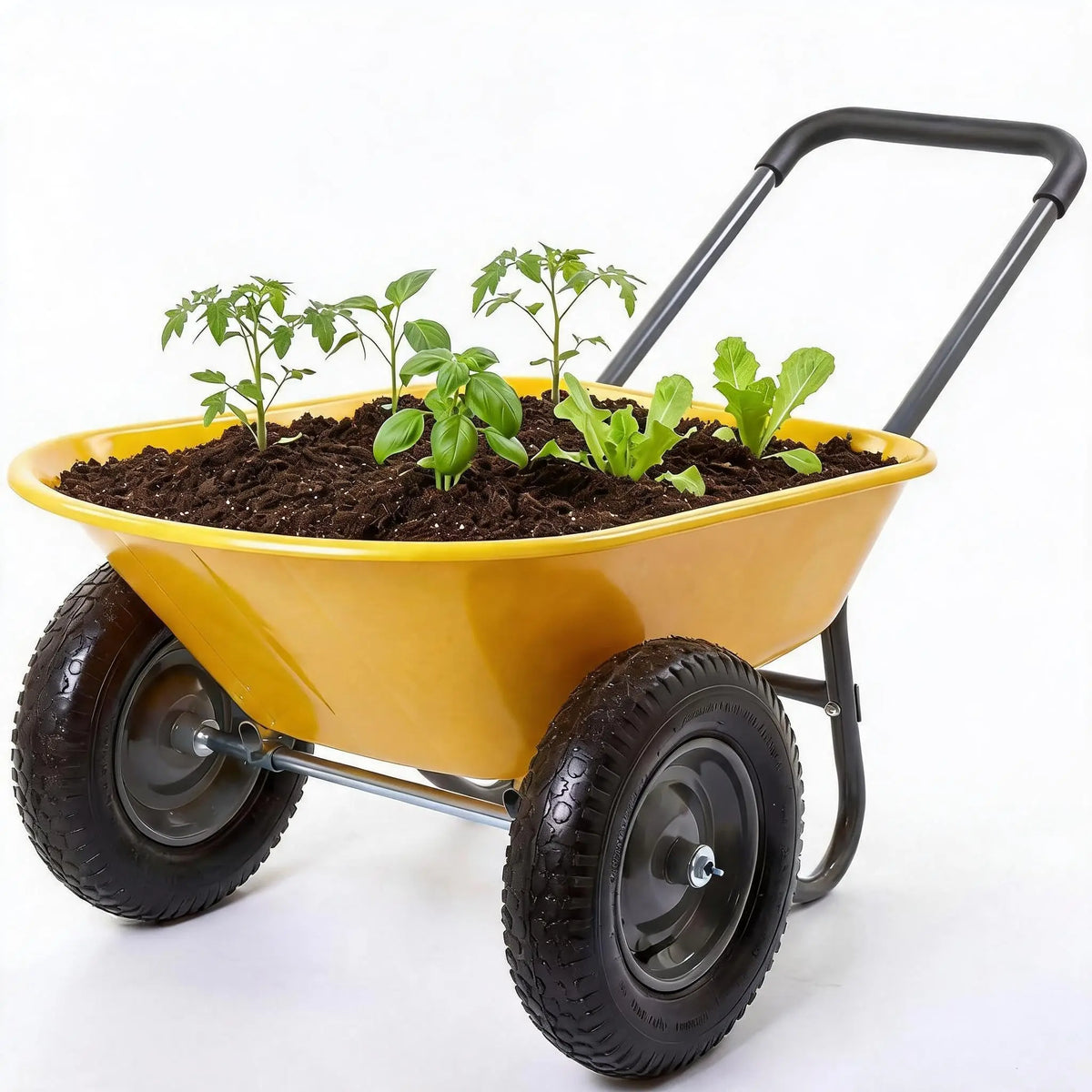 HiMISS Dual Wheel Wheelbarrow With Dump Bed 600 LB Capacity