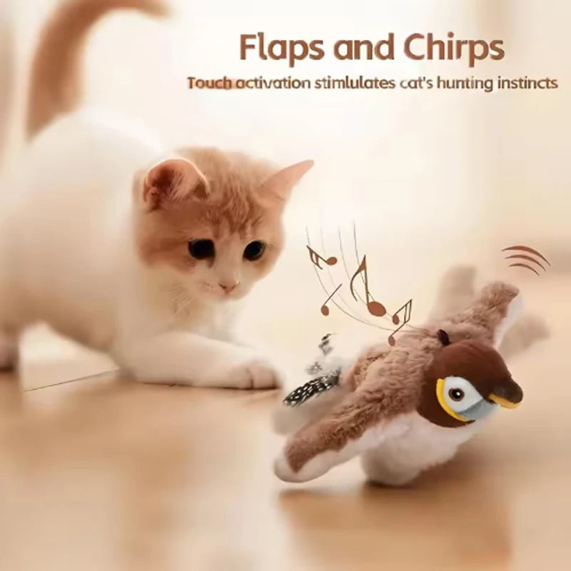 Interactive Simulated Bird Cat Toy Featuring Chirping Flapping Actions