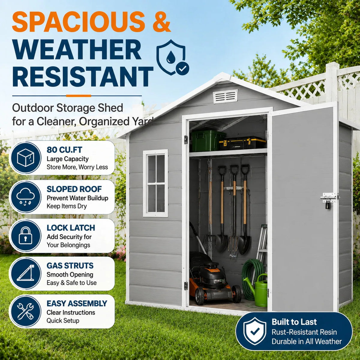 Outdoor Metal Storage Shed With Lockable Door And Gable Roof