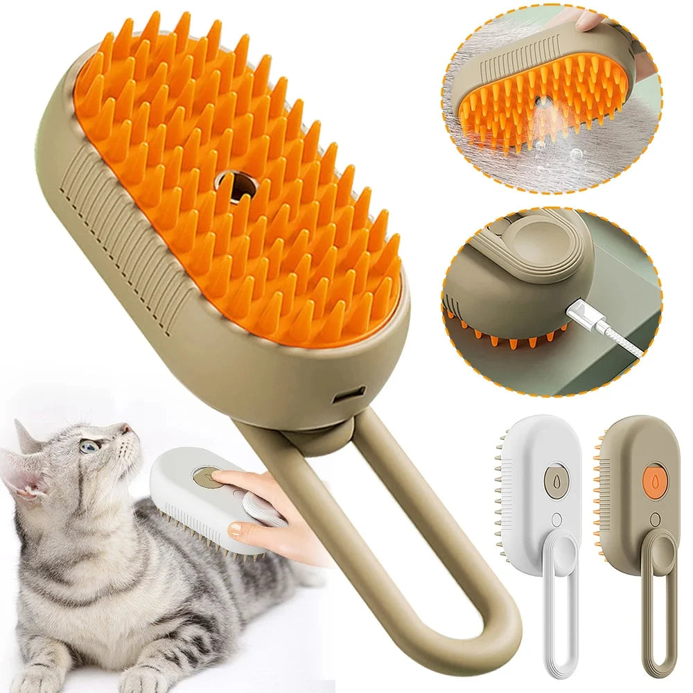 Electric Pet Steam Brush For Cats And Dogs Hair Removal